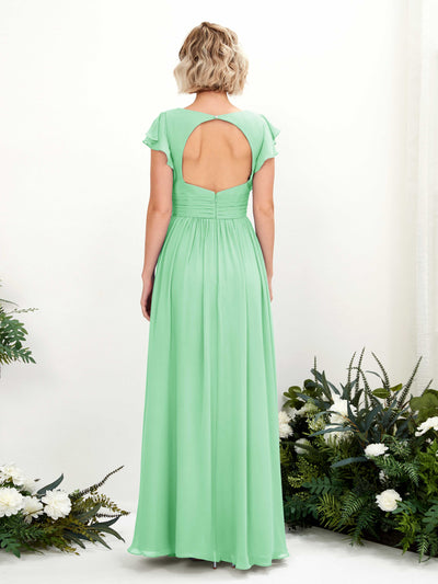 Carlyna Robe Trapèze Col V Manches papillon Longueur ras du sol Demoiselle d'honneur Vert Menthe #couleur_vert-menthe
