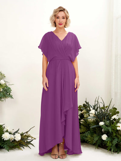 Carlyna Robe Trapèze Col V Manches papillon Longueur ras du sol Demoiselle d'honneur Violet #couleur_violet