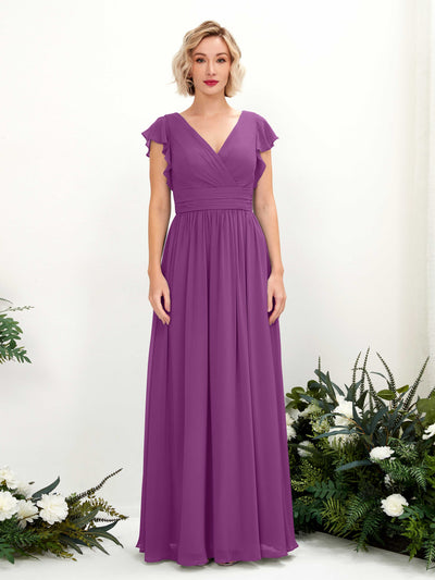 Carlyna Robe Trapèze Col V Manches papillon Longueur ras du sol Demoiselle d'honneur Violet #couleur_violet