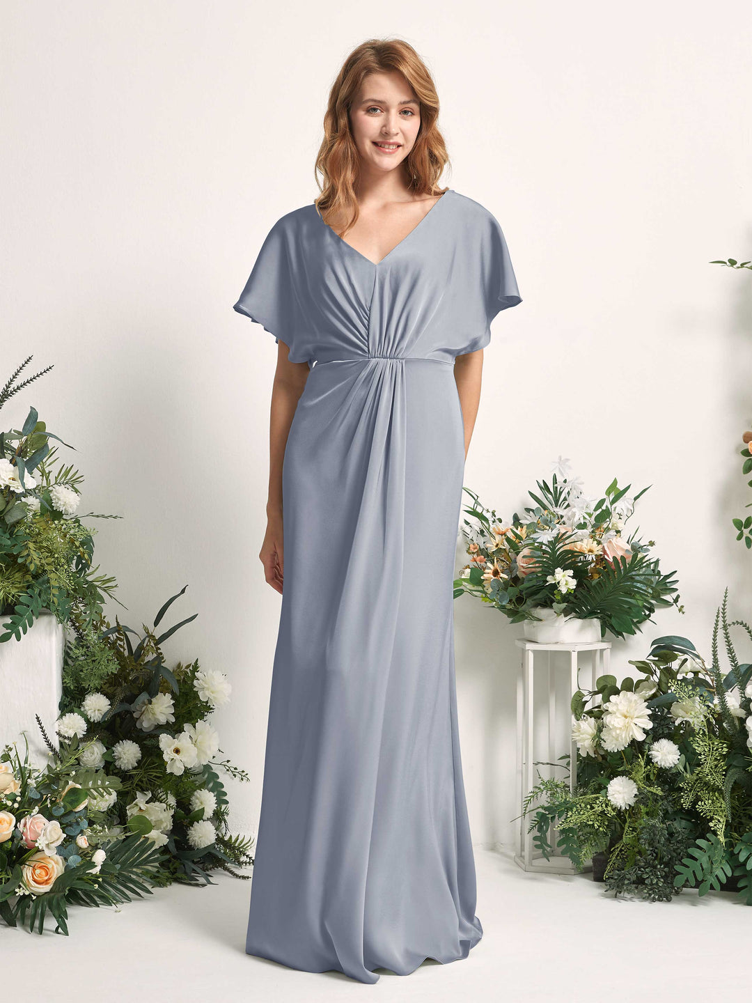 Carlyna Robe trapèze col V manches papillon robe de demoiselle d&