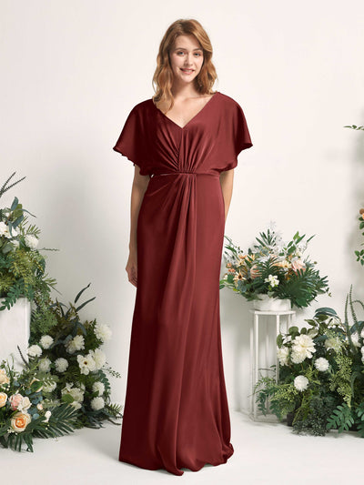 Carlyna Robe trapèze col V manches papillon robe de demoiselle d'honneur longueur ras du sol Bordeaux #couleur_bordeaux
