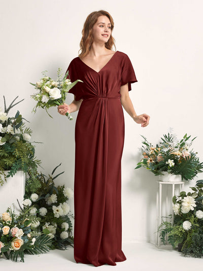 Carlyna Robe trapèze col V manches papillon robe de demoiselle d'honneur longueur ras du sol Bordeaux #couleur_bordeaux