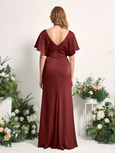 Carlyna Robe trapèze col V manches papillon robe de demoiselle d'honneur longueur ras du sol Bordeaux #couleur_bordeaux