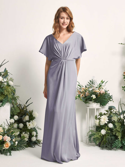 Carlyna Robe trapèze col V manches papillon robe de demoiselle d'honneur longueur ras du sol Brume Violette #couleur_brume-violette