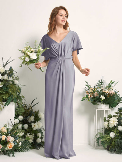 Carlyna Robe trapèze col V manches papillon robe de demoiselle d'honneur longueur ras du sol Brume Violette #couleur_brume-violette