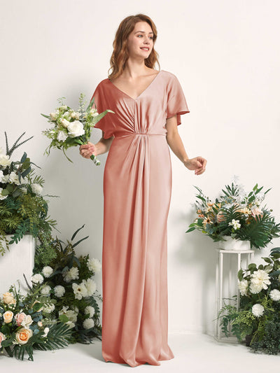 Carlyna Robe trapèze col V manches papillon robe de demoiselle d'honneur longueur ras du sol Cantaloup #couleur_cantaloup