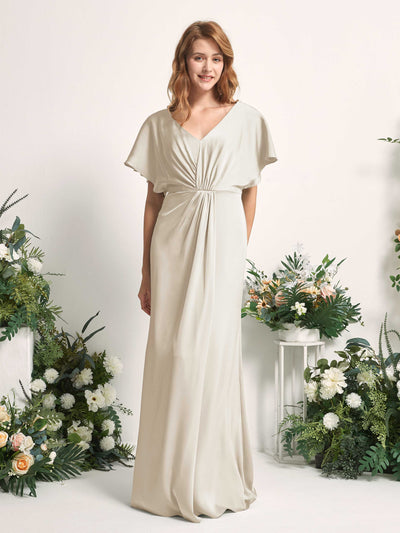 Carlyna Robe trapèze col V manches papillon robe de demoiselle d'honneur longueur ras du sol Champagne #couleur_champagne