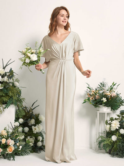 Carlyna Robe trapèze col V manches papillon robe de demoiselle d'honneur longueur ras du sol Champagne #couleur_champagne