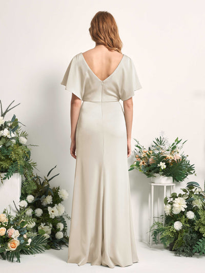 Carlyna Robe trapèze col V manches papillon robe de demoiselle d'honneur longueur ras du sol Champagne #couleur_champagne