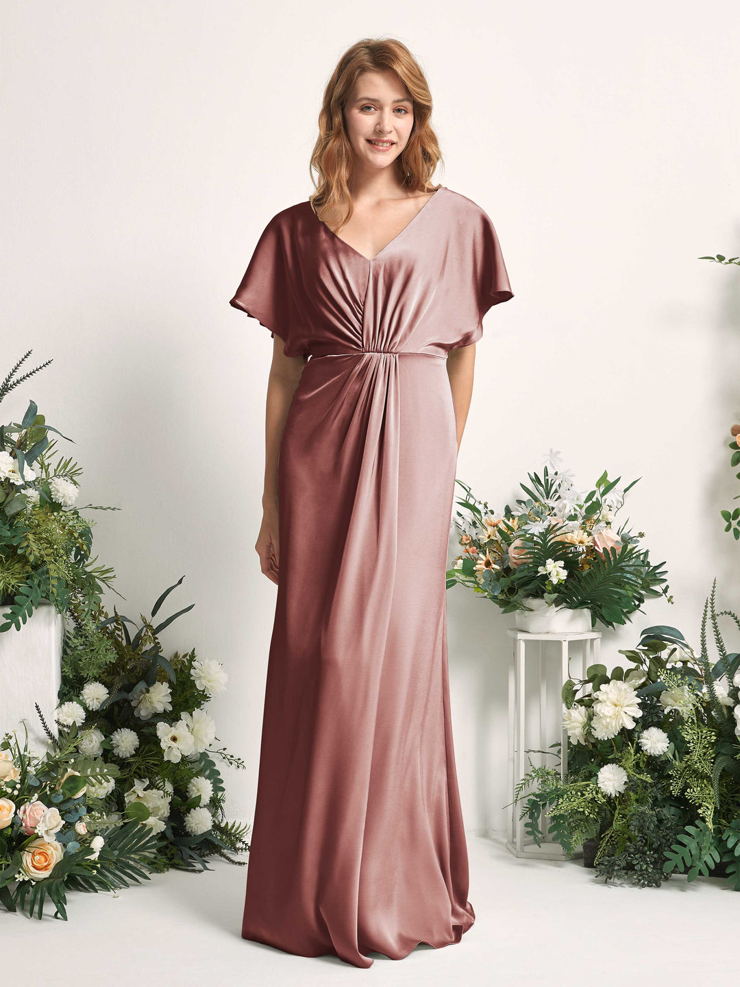 Carlyna Robe trapèze col V manches papillon robe de demoiselle d&