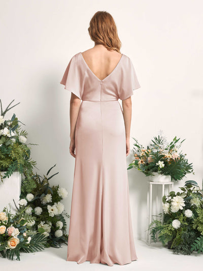 Carlyna Robe trapèze col V manches papillon robe de demoiselle d'honneur longueur ras du sol Rose Perle #couleur_rose-perle