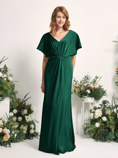 Carlyna Robe trapèze col V manches papillon robe de demoiselle d'honneur longueur ras du sol Vert Chasseur #couleur_vert-chasseur