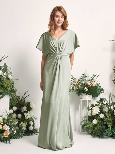 Carlyna Robe trapèze col V manches papillon robe de demoiselle d'honneur longueur ras du sol Vert Sauge Foncé #couleur_vert-sauge-fonc