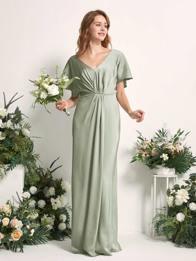 Carlyna Robe trapèze col V manches papillon robe de demoiselle d'honneur longueur ras du sol Vert Sauge Foncé #couleur_vert-sauge-fonc
