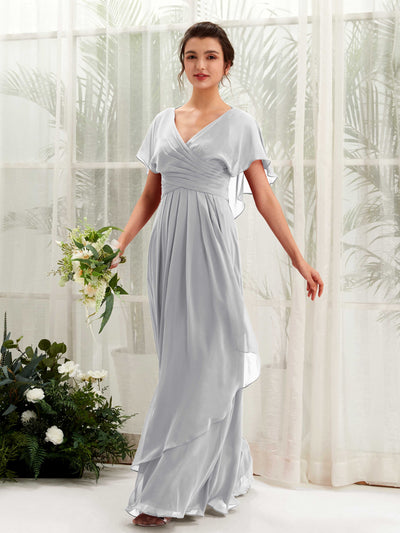 Carlyna Robe trapèze col V manches papillon robes de demoiselle d'honneur Argent #couleur_argent