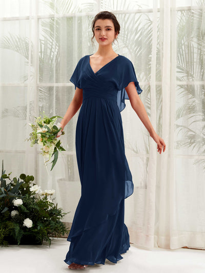 Carlyna Robe trapèze col V manches papillon robes de demoiselle d'honneur Bleu Marine #couleur_bleu-marine