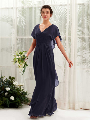 Carlyna Robe trapèze col V manches papillon robes de demoiselle d'honneur Bleu Marine Foncé #couleur_bleu-marine-fonc