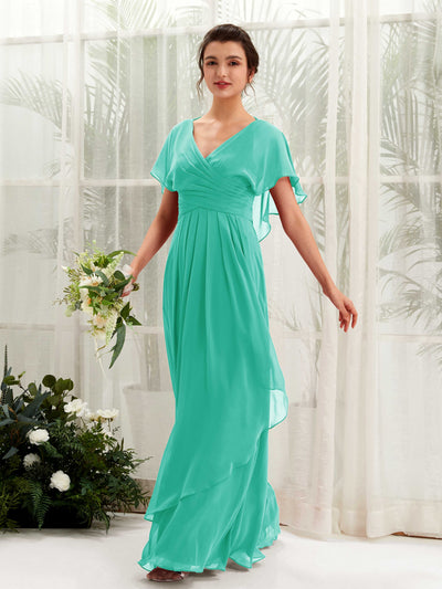 Carlyna Robe trapèze col V manches papillon robes de demoiselle d'honneur Bleu Tiffany #couleur_bleu-tiffany