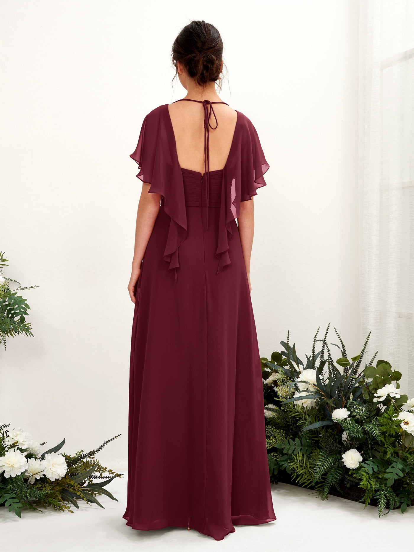 Carlyna Robe trapèze col V manches papillon robes de demoiselle d'honneur Bordeaux #couleur_bordeaux