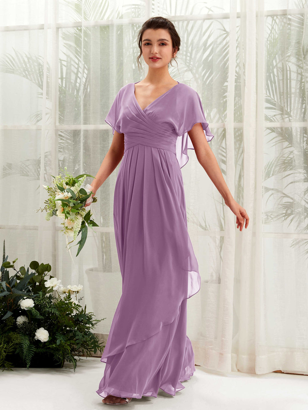 Carlyna Robe trapèze col V manches papillon robes de demoiselle d&