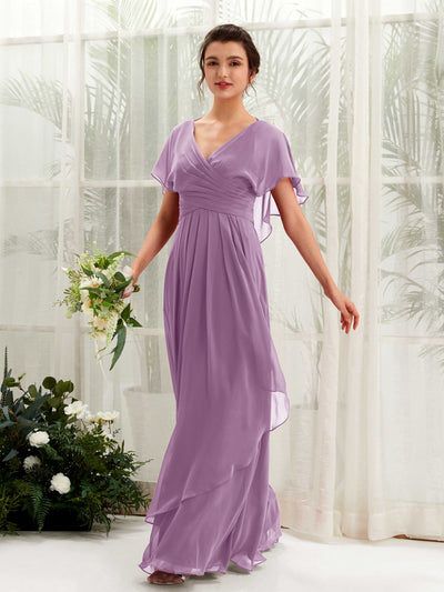 Carlyna Robe trapèze col V manches papillon robes de demoiselle d'honneur Brume Orchidée #couleur_brume-orchid-e