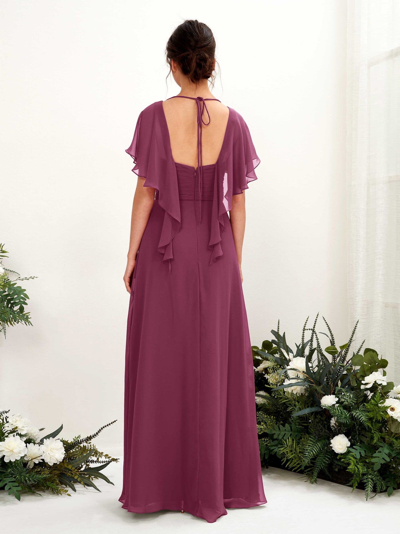 Carlyna Robe trapèze col V manches papillon robes de demoiselle d'honneur Chianti #couleur_chianti