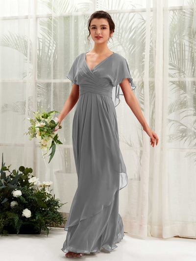 Carlyna Robe trapèze col V manches papillon robes de demoiselle d'honneur Gris Acier #couleur_gris-acier