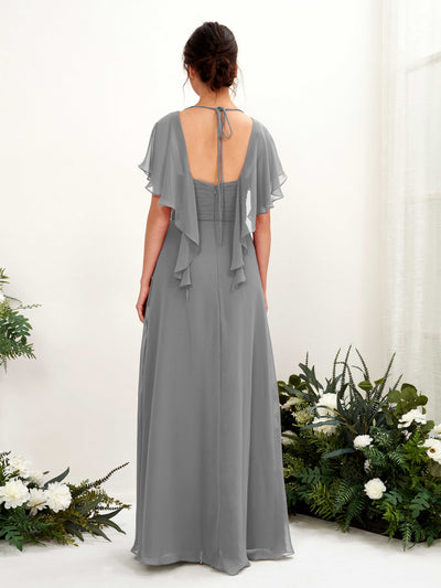 Carlyna Robe trapèze col V manches papillon robes de demoiselle d'honneur Gris Acier #couleur_gris-acier