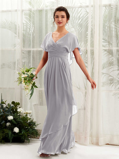 Carlyna Robe trapèze col V manches papillon robes de demoiselle d'honneur Gris Boussole #couleur_gris-boussole
