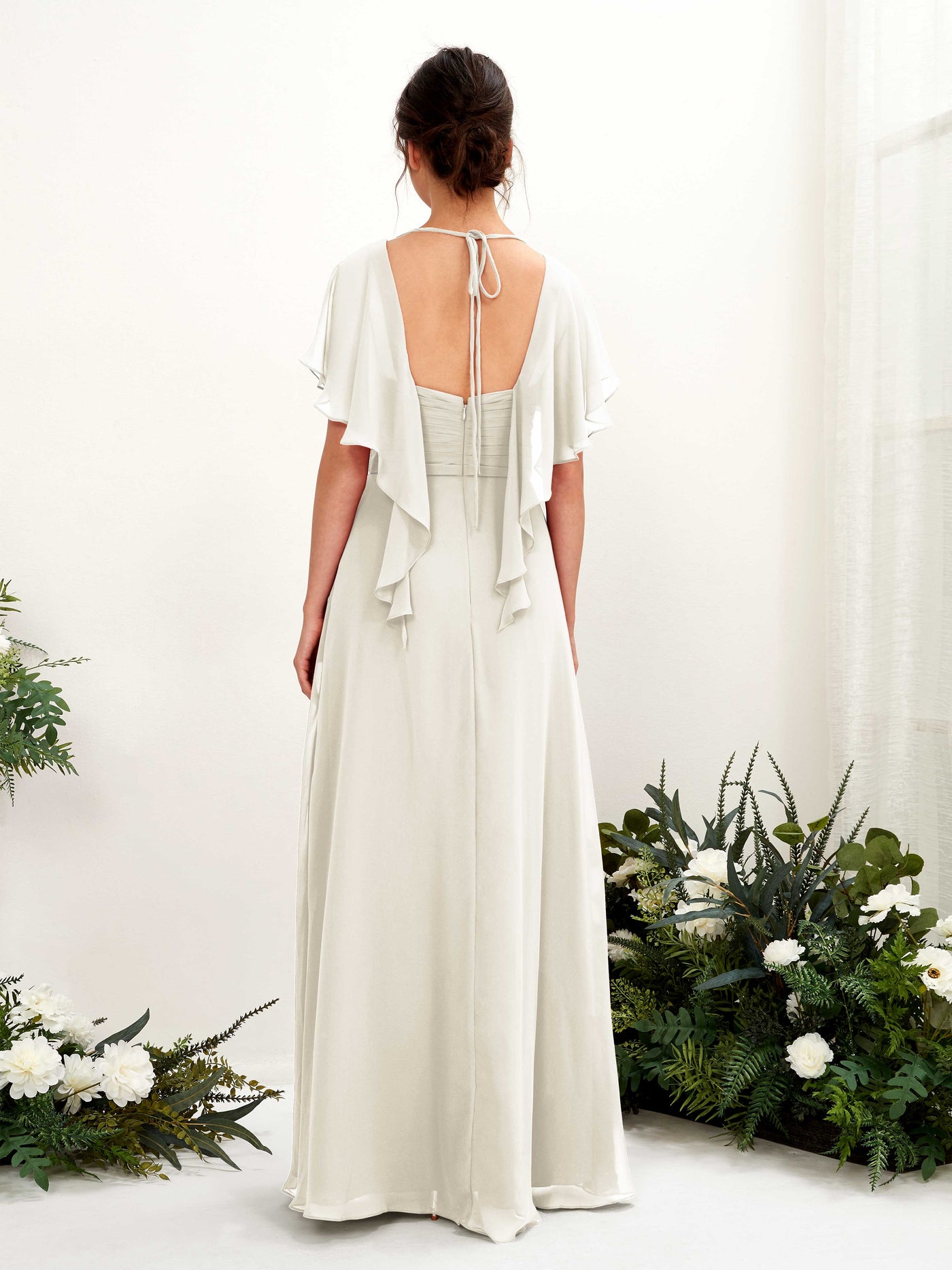 Carlyna Robe trapèze col V manches papillon robes de demoiselle d'honneur Ivoire #couleur_ivoire