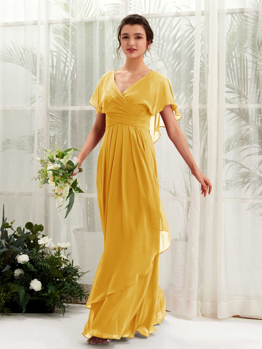 Carlyna Robe trapèze col V manches papillon robes de demoiselle d&