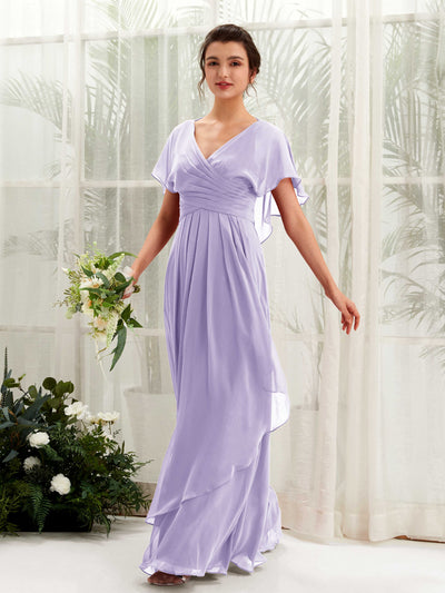 Carlyna Robe trapèze col V manches papillon robes de demoiselle d'honneur Lilas #couleur_lilas