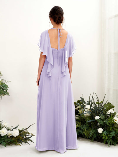 Carlyna Robe trapèze col V manches papillon robes de demoiselle d'honneur Lilas #couleur_lilas
