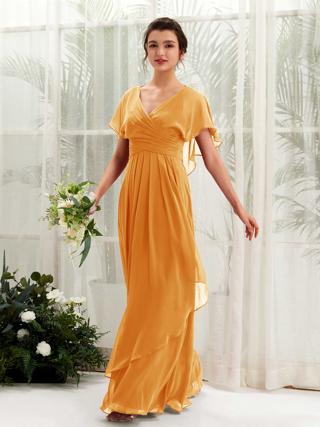 Carlyna Robe trapèze col V manches papillon robes de demoiselle d&