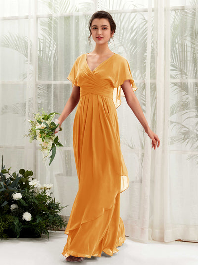Carlyna Robe trapèze col V manches papillon robes de demoiselle d'honneur Mangue #couleur_mangue