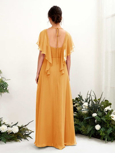 Carlyna Robe trapèze col V manches papillon robes de demoiselle d'honneur Mangue #couleur_mangue