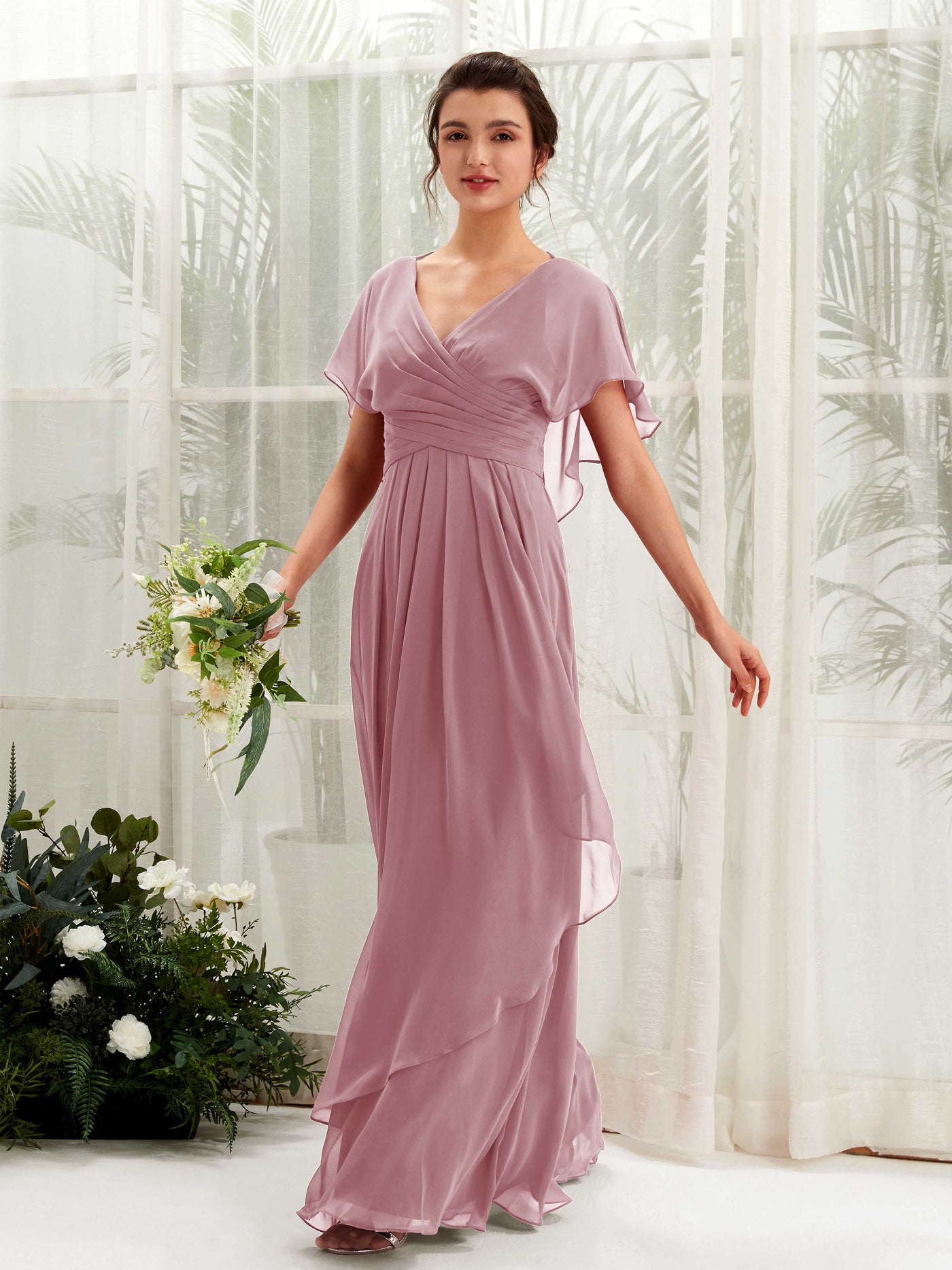 Carlyna Robe trapèze col V manches papillon robes de demoiselle d'honneur Mauve Vintage #couleur_mauve-vintage