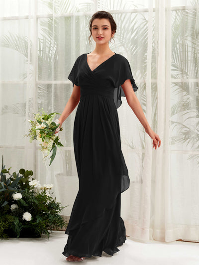 Carlyna Robe trapèze col V manches papillon robes de demoiselle d'honneur Noir #couleur_noir