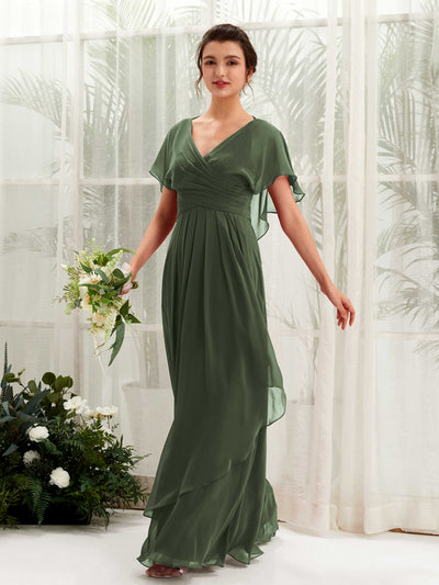 Carlyna Robe trapèze col V manches papillon robes de demoiselle d'honneur Olive Martini #couleur_olive-martini