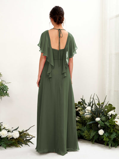 Carlyna Robe trapèze col V manches papillon robes de demoiselle d'honneur Olive Martini #couleur_olive-martini