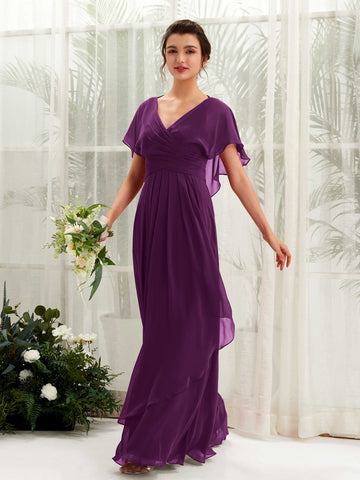 Carlyna Robe trapèze col V manches papillon robes de demoiselle d'honneur Pourpre #couleur_pourpre