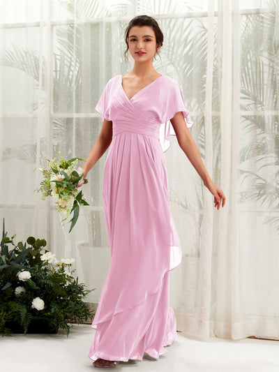Carlyna Robe trapèze col V manches papillon robes de demoiselle d'honneur Rose Bonbon #couleur_rose-bonbon