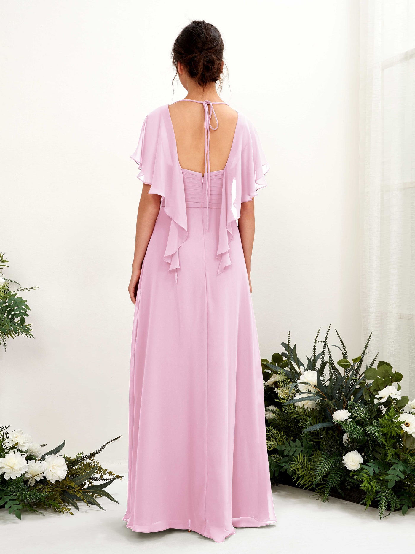 Carlyna Robe trapèze col V manches papillon robes de demoiselle d'honneur Rose Bonbon #couleur_rose-bonbon