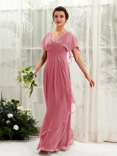Carlyna Robe trapèze col V manches papillon robes de demoiselle d'honneur Rose Du Désert #couleur_rose-du-d-sert