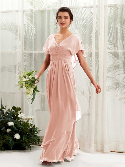 Carlyna Robe trapèze col V manches papillon robes de demoiselle d'honneur Rose Perle #couleur_rose-perle