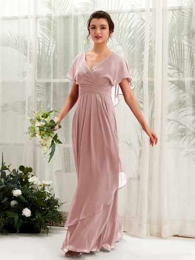 Carlyna Robe trapèze col V manches papillon robes de demoiselle d'honneur Rose Poussiéreux #couleur_rose-poussi-reux
