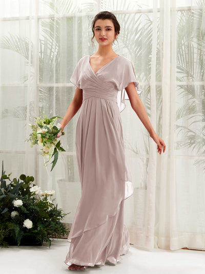 Carlyna Robe trapèze col V manches papillon robes de demoiselle d'honneur Taupe #couleur_taupe