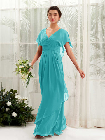Carlyna Robe trapèze col V manches papillon robes de demoiselle d'honneur Turquoise #couleur_turquoise