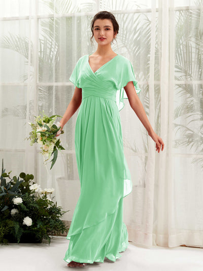 Carlyna Robe trapèze col V manches papillon robes de demoiselle d'honneur Vert Menthe #couleur_vert-menthe