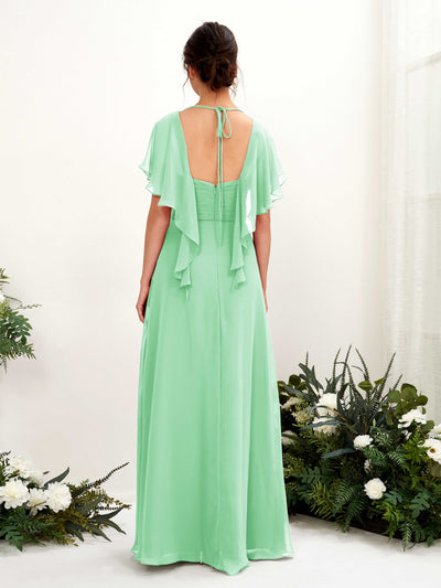 Carlyna Robe trapèze col V manches papillon robes de demoiselle d'honneur Vert Menthe #couleur_vert-menthe